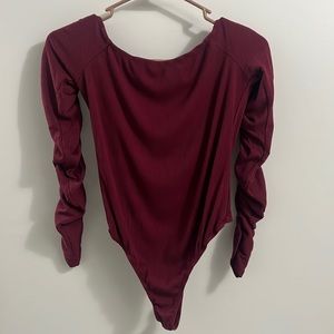 Lulus - Burgundy Bodysuit - Scrunched sleeves